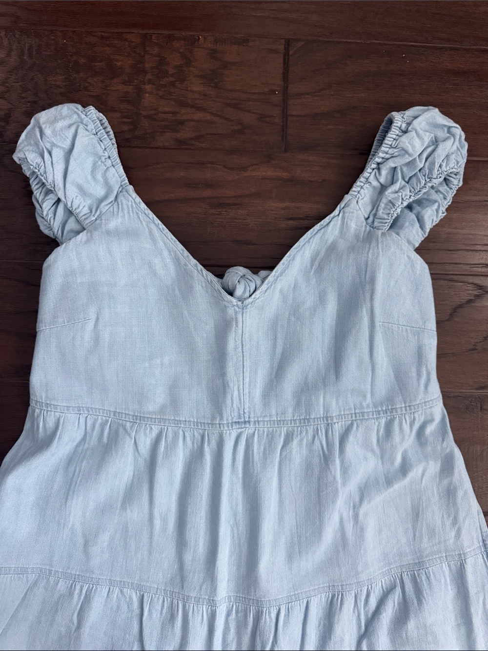 Old Navy Light Blue Jean Tiered Maxi Dress with Ruffled Straps - Picture 4 of 6